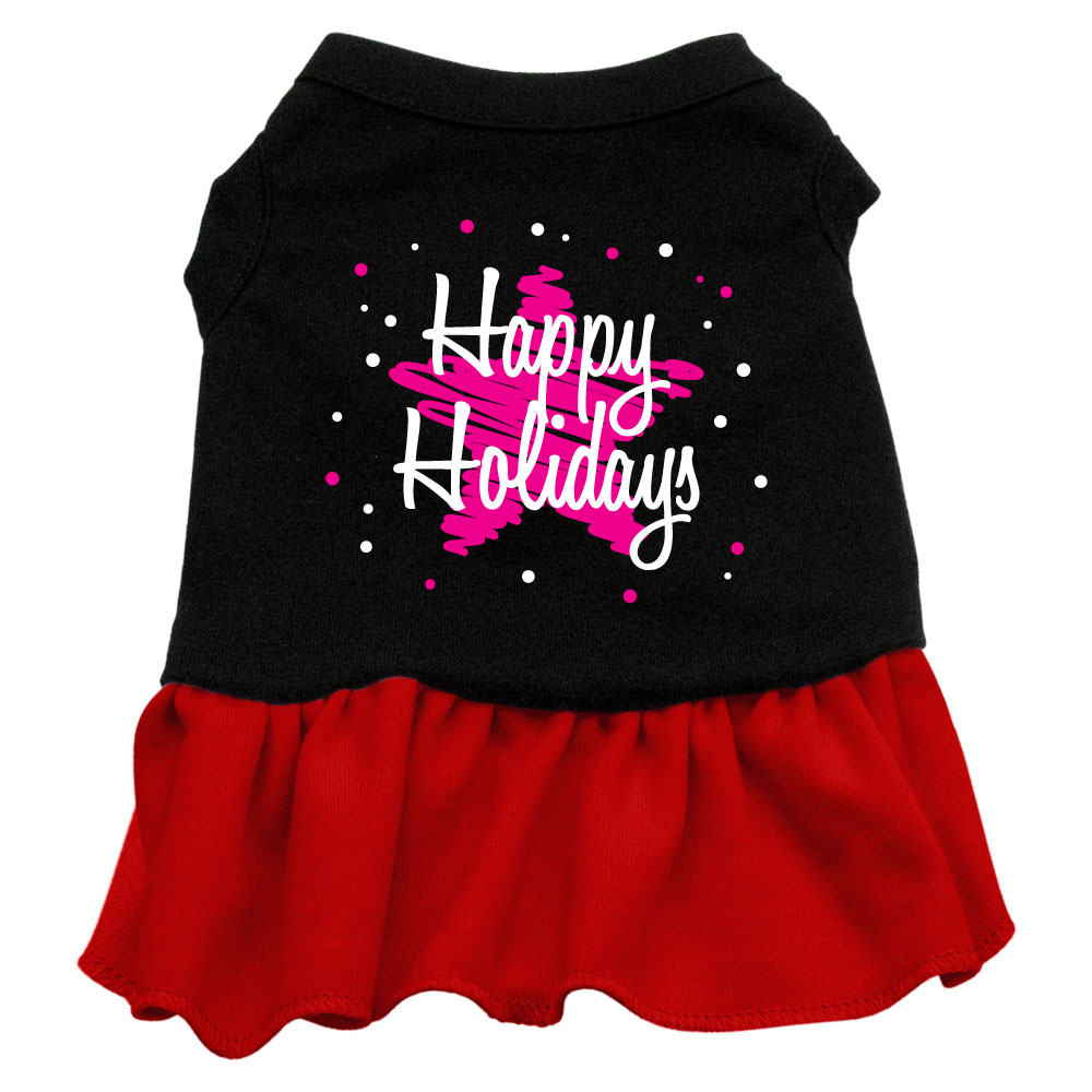 Scribble Happy Holidays Screen Print Dress Black with Red XS